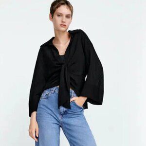 Zara Black Draped Top with Front Tie Knot Size Small NWT *Flaws